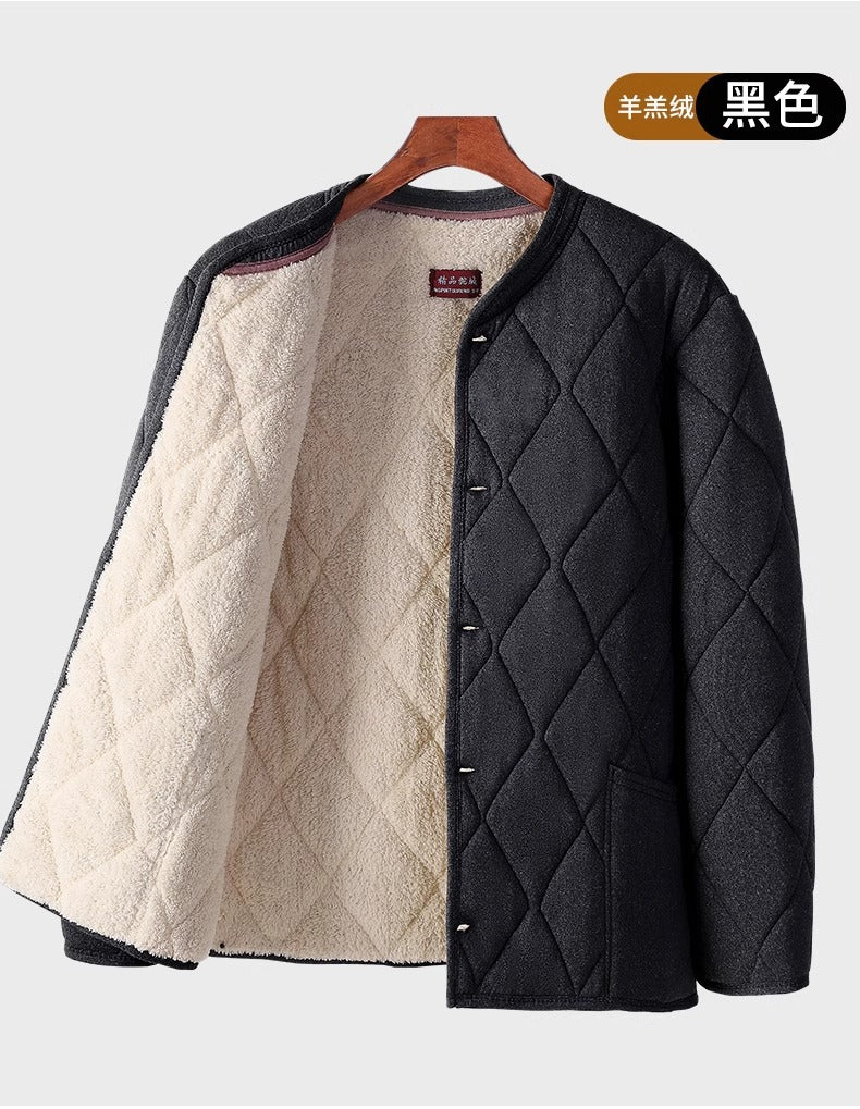 Old People's Cotton-padded Coat fleece-lined Thickened Dad's Cotton-padded Coat Grandpa Lamb Velvet Warm Cotton-padded Coat Home Loose Small Cotton-padded Coat