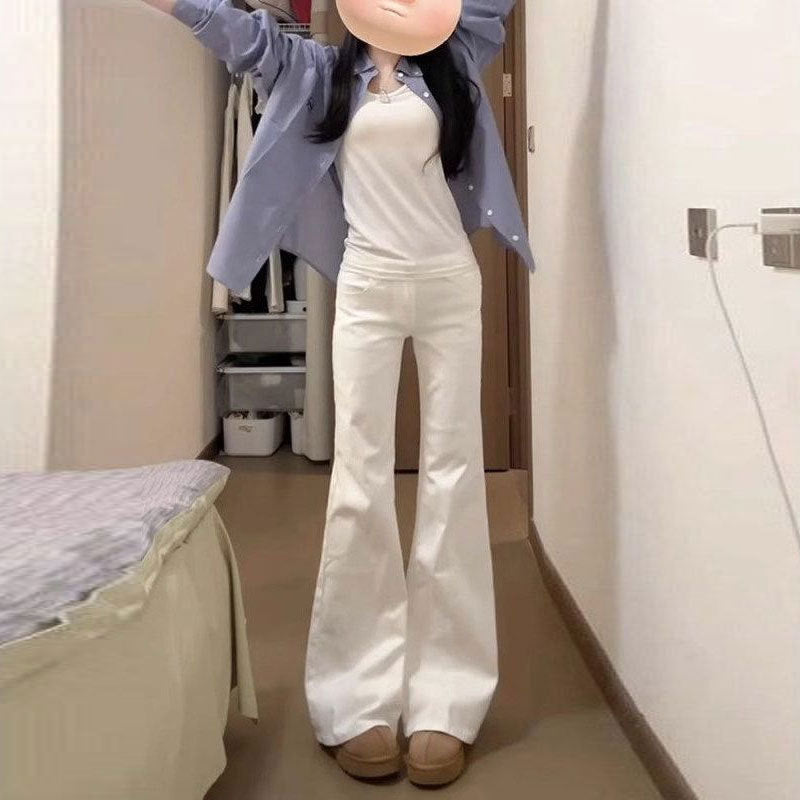 Light Blue Flared Jeans for Women, New Plus Size, Slimming Versatile High-Waisted Wide-Leg Pants with a Stylish Design