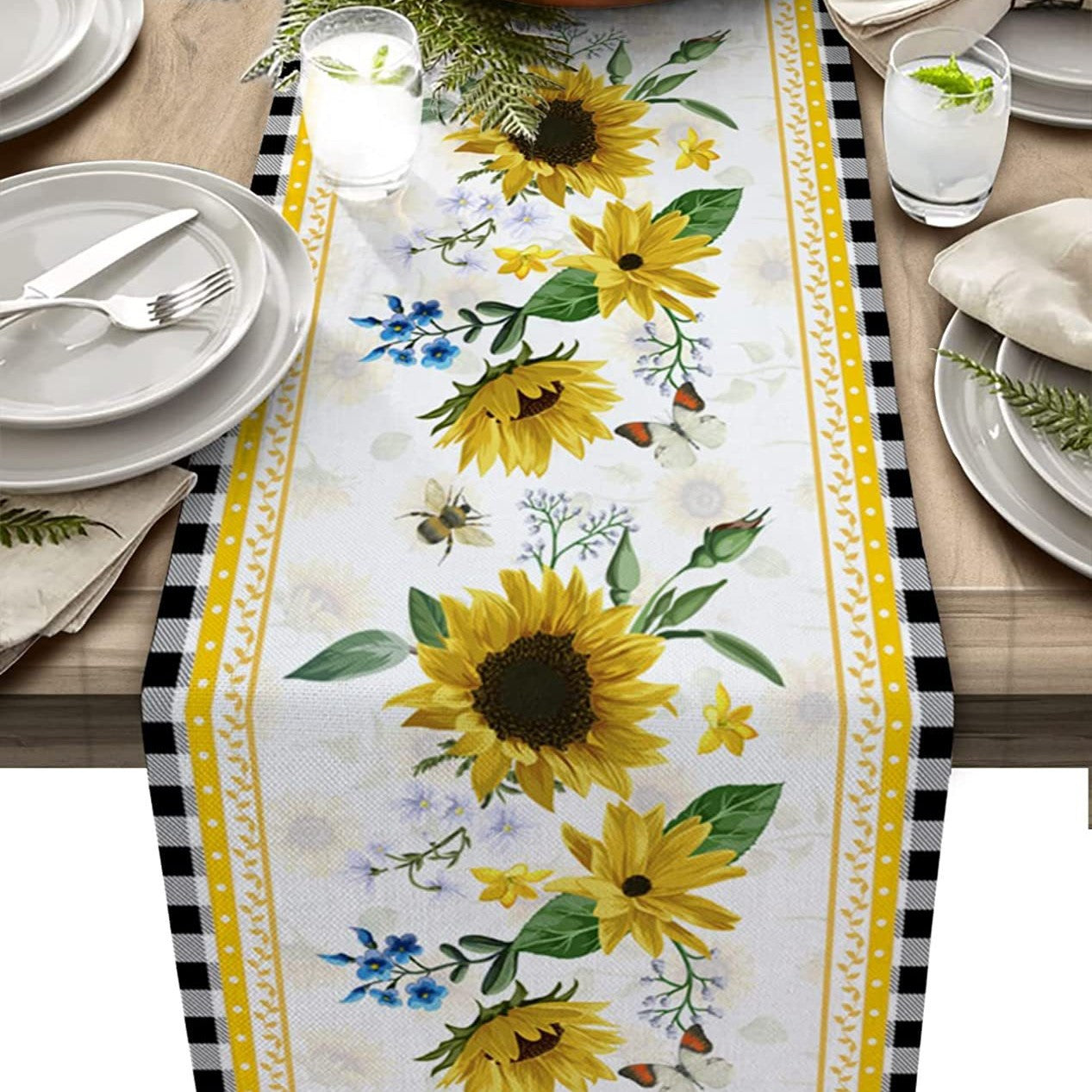 Linen Table Runner Pastoral Flower Lemon Summer Home Dining Table Outdoor Decoration Printed Tablecloth Table Runner