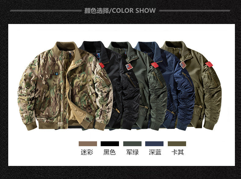 Baseball Collar fleece-lined Thickened Autumn and Winter Air Force Aviator Single Jacket Men's Baseball Suit Short Tactical Collar Jacket Men's