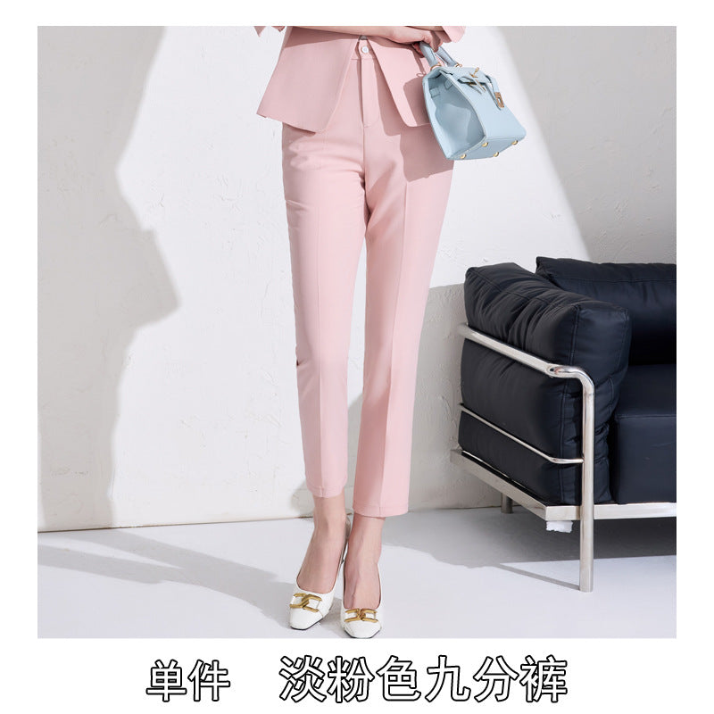 Pink High-End Three-Quarter Sleeve Blazer Women's Pants Dress Business Attire Two-Piece Suit High-End Elegant Trendy
