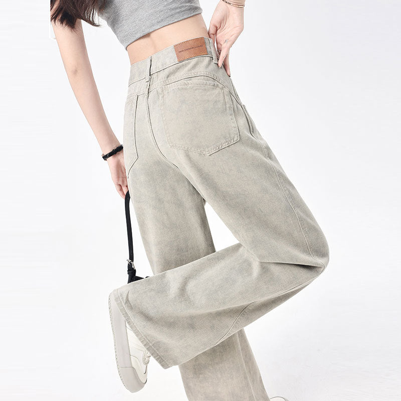 2025 Autumn American Tie-Dye Printed High Waist Loose Jeans Women's New Niche Design Straight-Leg Leg Wide Leg Pants Women