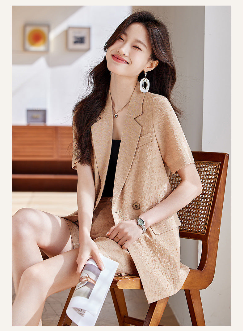 Black Short-Sleeved Suit Jacket for Women 2025 New Summer Thin Fashion Casual High-End Loose Shorts Suit