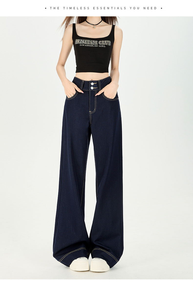 Anti-Wrinkle Draped Four-Way Stretch Loose Fit Non-Stick Leg Wide-Leg Slightly Flared Genuine Ykk Double-Button Original Color Non-Fading Denim