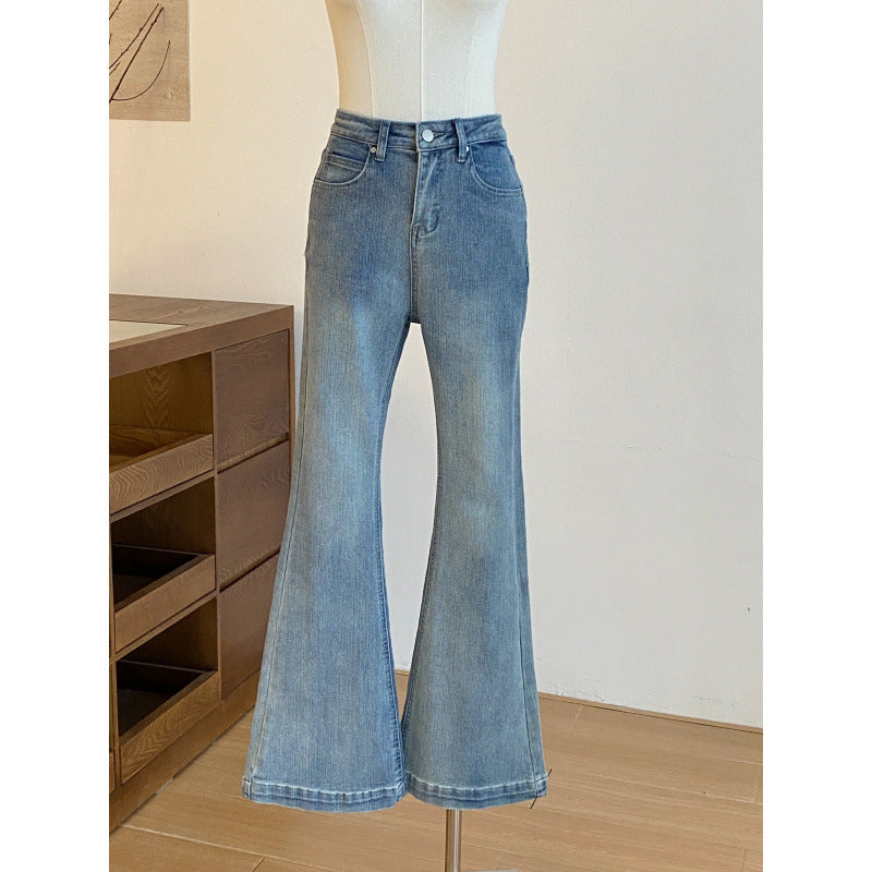 Korean 2025 Autumn New Women's Ins Blogger's Own Hip-Enhancing Slimming Look Bootcut Jeans Retro Slim Pants