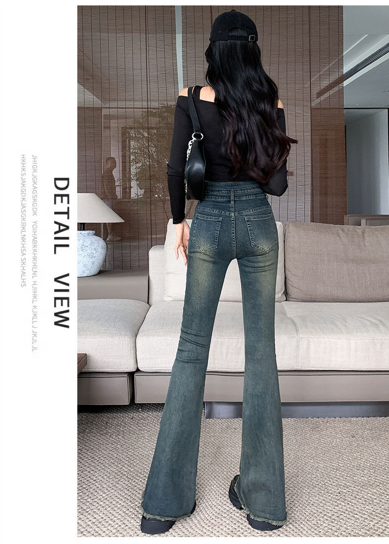 Vintage High-Waisted Slim-Fit Versatile Petite Bootcut Jeans 2025 New Flared Jeans for Women Early Autumn