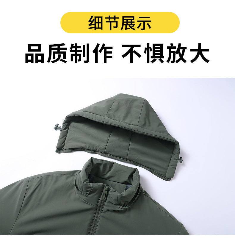 2024 Autumn and Winter New Cross-Border Men's Cotton Jacket Large Size Comfortable Fleece-Lined Warm Coat with Detachable Hood