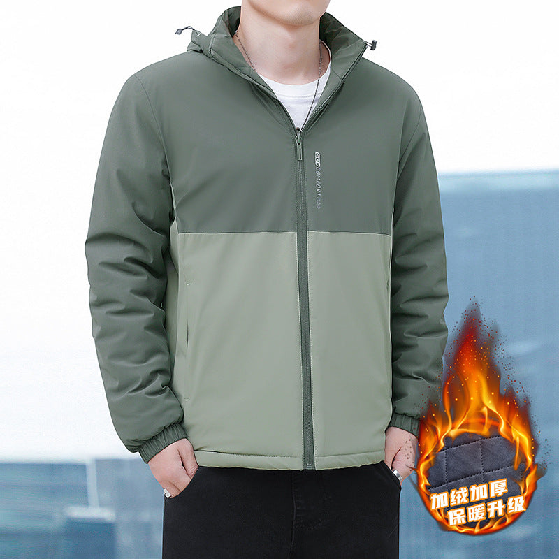 2024 Autumn and Winter New Cross-Border Men's Cotton Jacket Large Size Comfortable Fleece-Lined Warm Coat with Detachable Hood