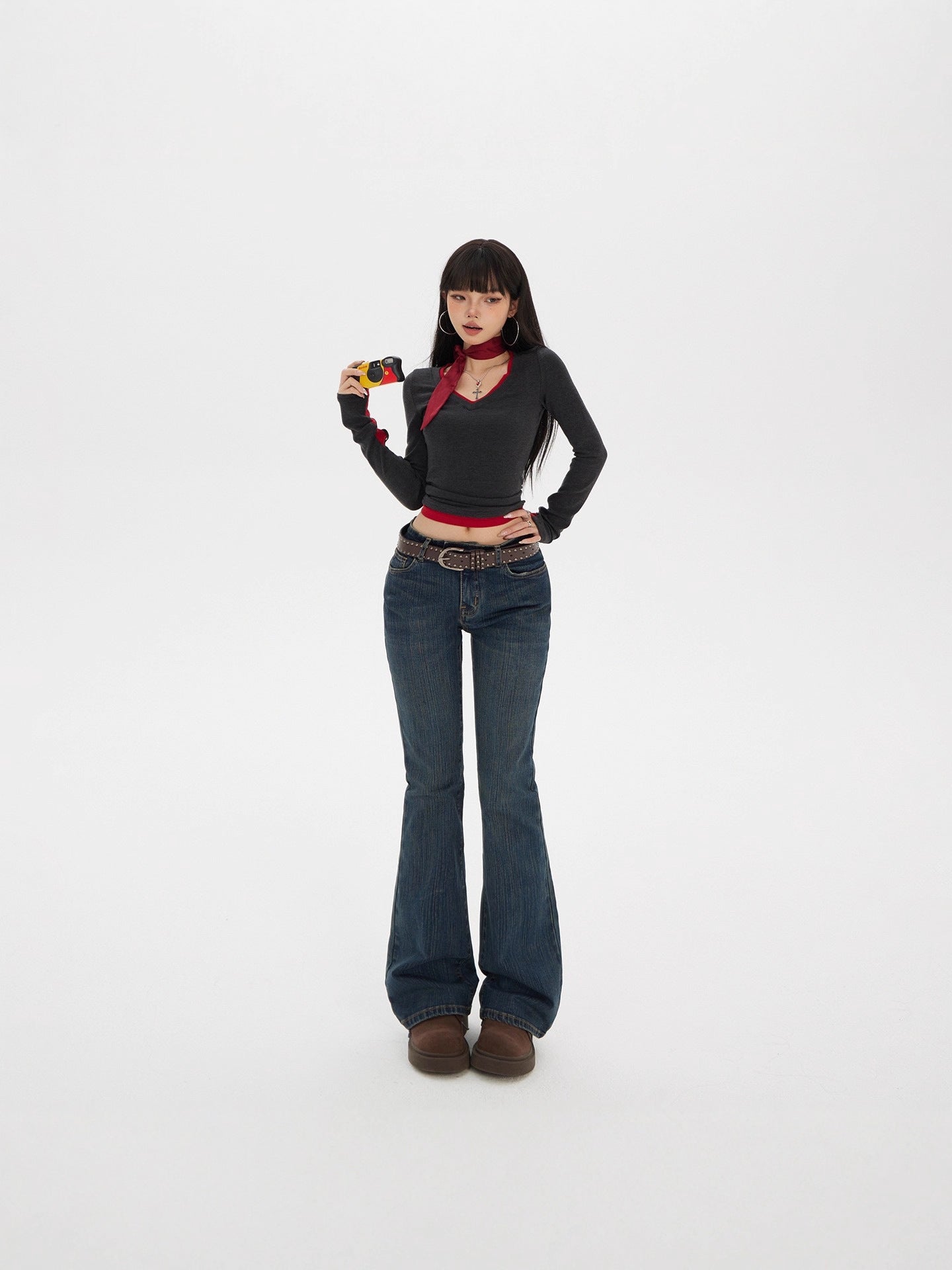 American Hot Girl Low-Waist Bootcut Jeans for Women 2025 Autum New Slim Fit Elastic Slimming Look Horseshoe Flared Pants