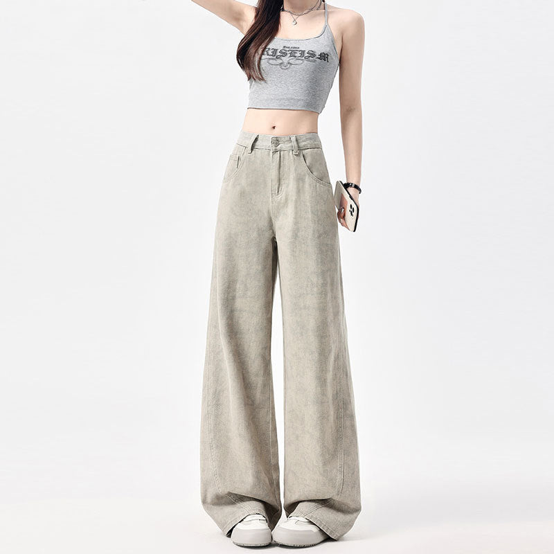 2025 Autumn American Tie-Dye Printed High Waist Loose Jeans Women's New Niche Design Straight-Leg Leg Wide Leg Pants Women