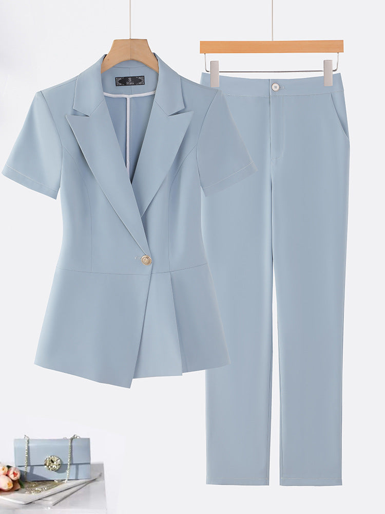 Cross-Border Professional Suit Set for Women, New Summer Manager Formal Wear, Interview High-End Short-Sleeved Thin Work Clothes for Spring