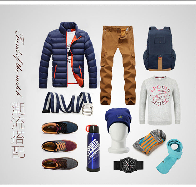 Men's Winter Thickened Sports Stand Collar Cardigan Outdoor Cotton Jacket Casual Coat Fashion Warm Cotton Top Trendy