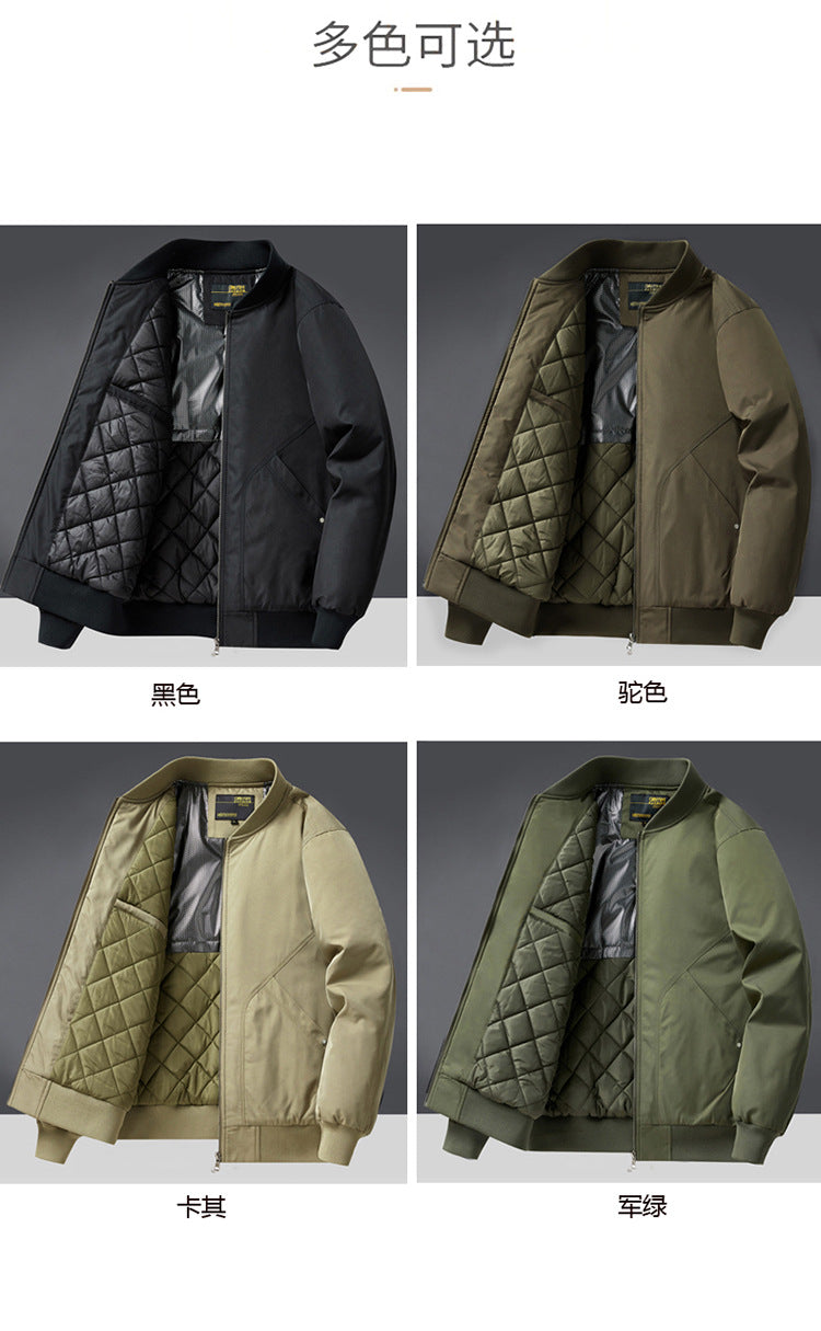 Autumn and Winter New Quilted Jacket Men's Casual Retro Versatile Baseball Uniform American Workwear Thickeneded Warm Cotton Jacket
