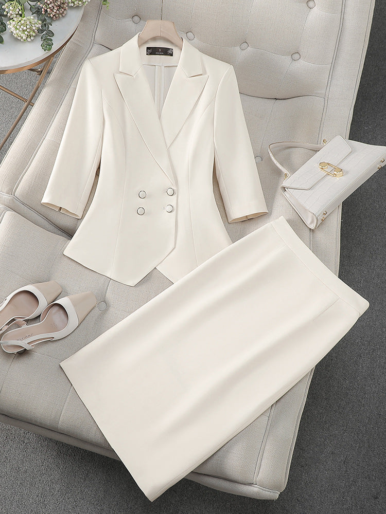 Cross-Border Professional Attire Pink Three-Quarter Sleeve Suit Skirt Women's Spring and Summer New Beauty Salon Work Clothes Over-The-Knee Skirt