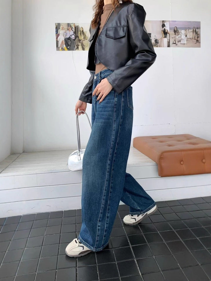 Yang Mi's Same Style Jeans, New Style, Simple, Fashionable, Versatile, Slimming and Leg-Lengthening Straight Jeans for Women