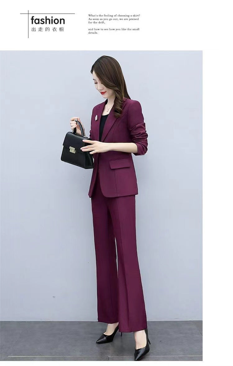 This Year's Hot Spring Style New Slim Fit Professional Fashion Bootcut Pants Women's Two-Piece Suit