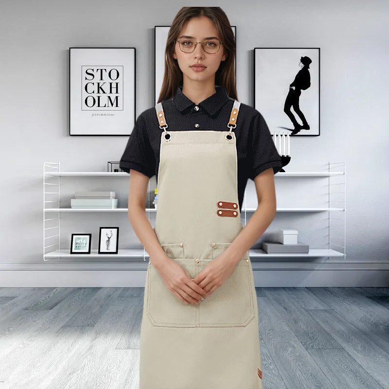 Mengniu Internet Celebrity Cross-Border Waterproof and Oil-Proof Canvas Suspenders Catering Kitchen Home Work Apron Custom Logo Printing