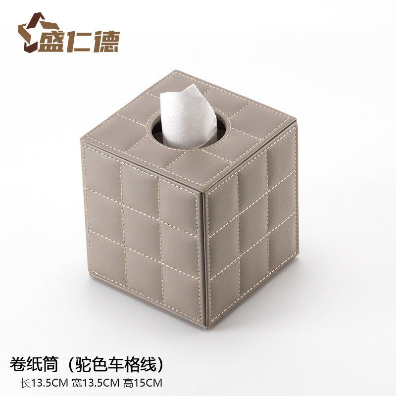 Leather Square Roll Paper Box Leather Household Paper Roll European Creative Tissue Box Hotel Living Room Guest Room Roll Paper Box
