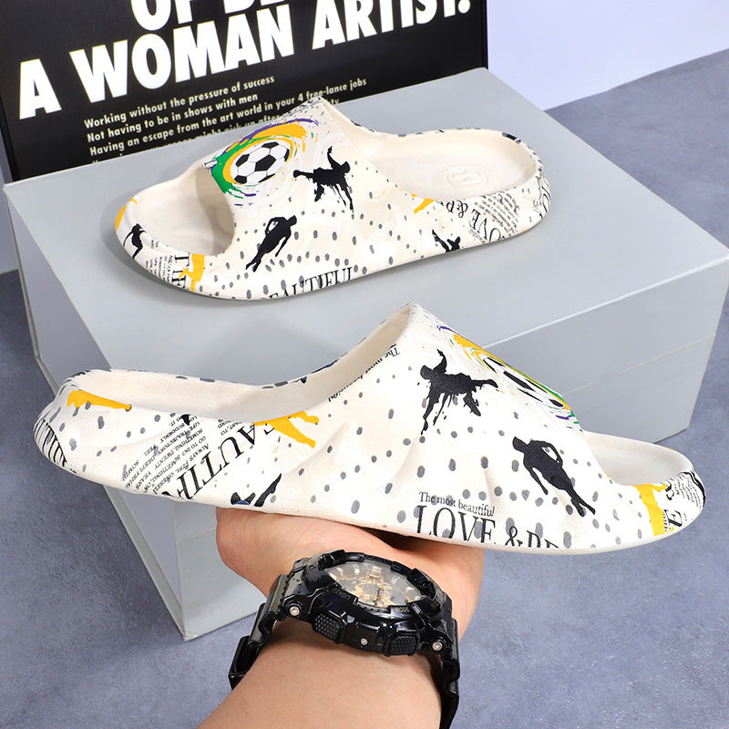 2025 New Style Slippers Men's Sporty Style Summer Odor-proof Non-slip Casual Flame Trendy Couple's Home Slippers