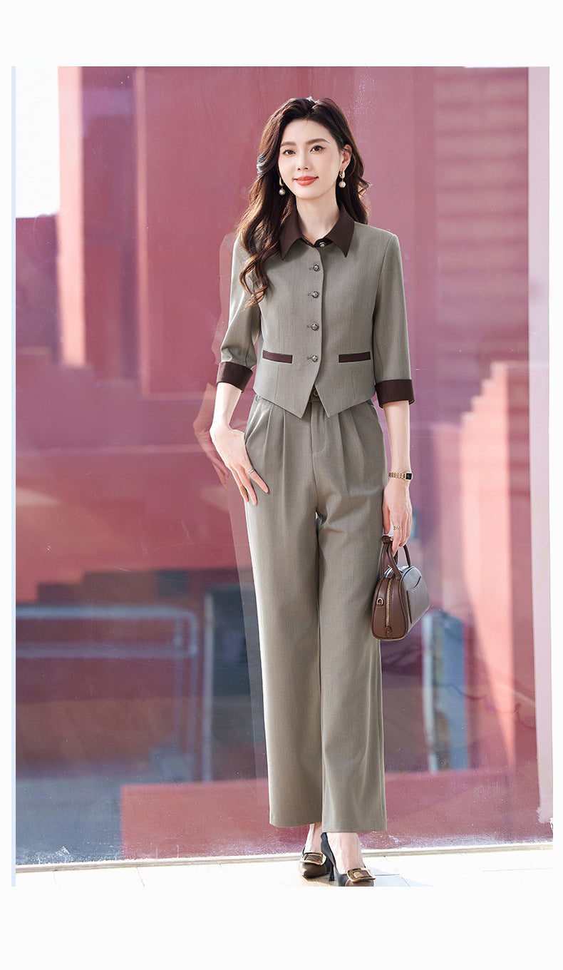 Tweed Style Splicing Jacket with Metal Buckle for Women Spring and Summer New High-End Fashion Doll Collar Elegant Three-Quarter Sleeve Suit