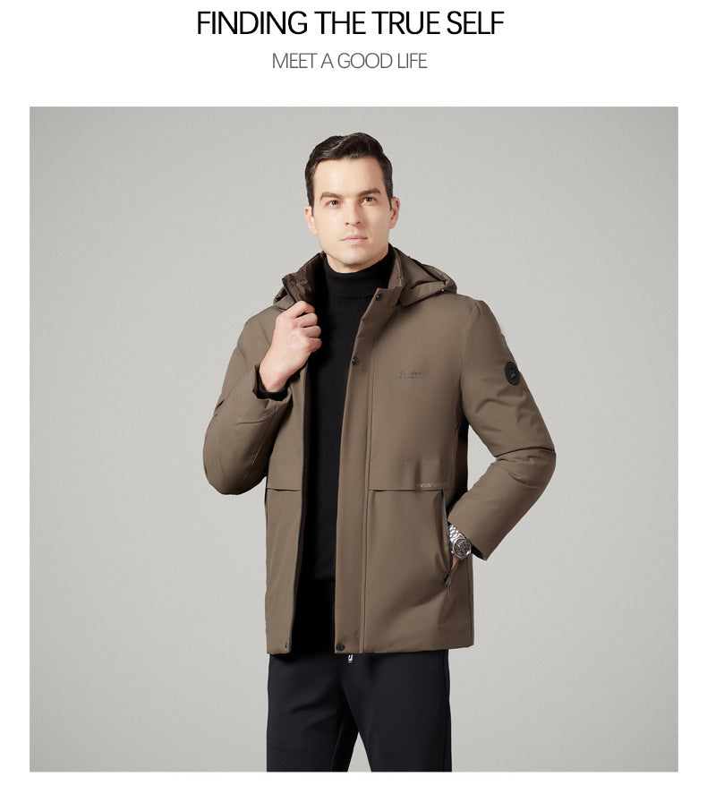 Authentic Men's Cotton Coat for Autumn and Winter, New Trendy Business Casual Loose Hooded Cotton Jacket, Thickened and Warm