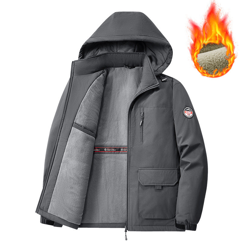 Cotton Jacket Fleece-Lined Thickeneded Windproof Waterproof Warm Autumn and Winter Cotton Jacket Large Size Workwear Outdoor Cotton Jacket for Men 8812