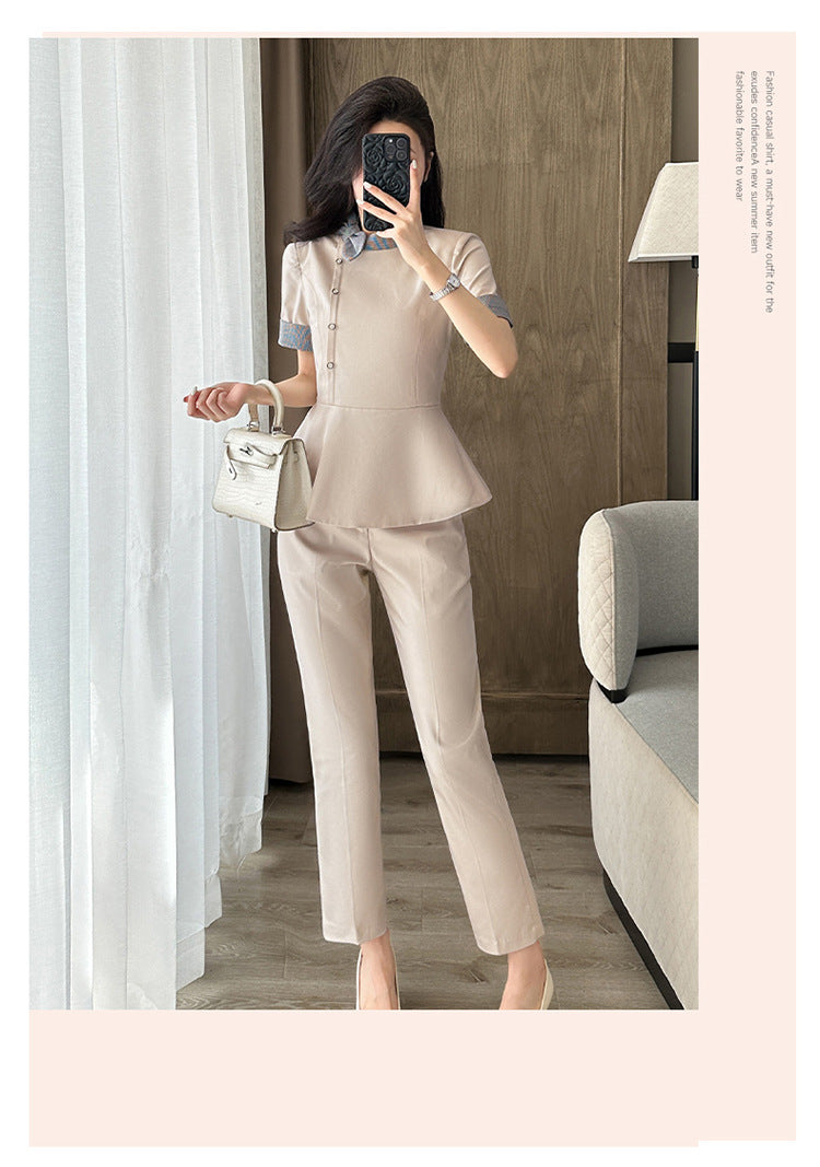 Stewardess Professional Wear Female Summer Fashion Ol Suit Beautician Workwear Sales Department Front Desk Customer Service Reception Workwear