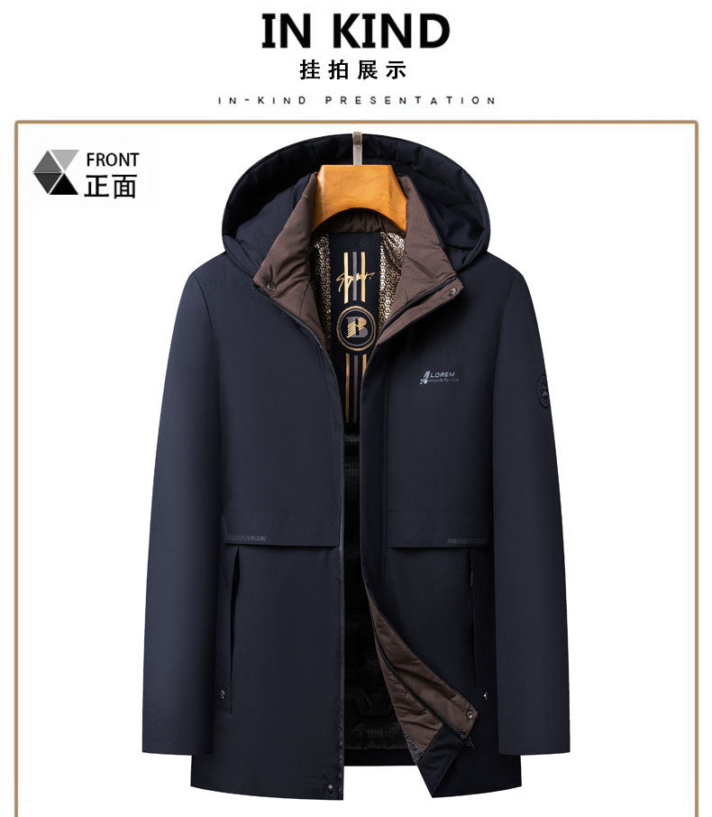 2024 winter new silk cotton-padded jacket casual men's business middle-aged cotton-padded hooded thick warm coat wholesale