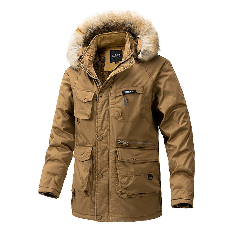 Autumn and winter new men's windbreaker Korean slim fit mid-length thick hooded coat plus size casual men's trendy