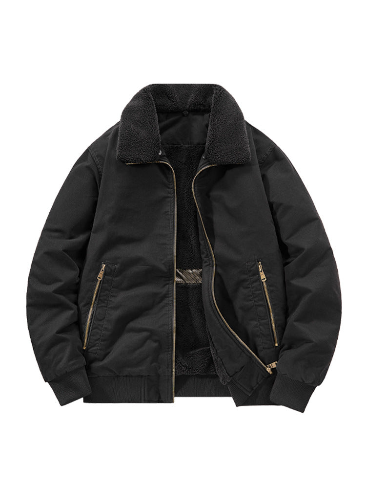 Pure Cotton Autumn and Winter Workwear Lamb Velvet Jacket Middle-Aged and Elderly Men's Jacket Flight Suit Winter Thickeneded Velvet Cotton Jacket