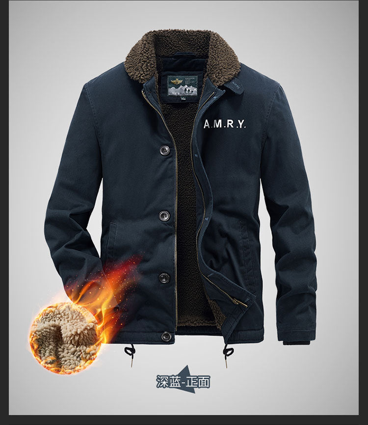 Winter fleece-lined Thickened Cotton-padded Clothes Men's Warm Crock Jacket Youth Wool Collar Retro Casual Cotton-padded Jacket Men's 2188