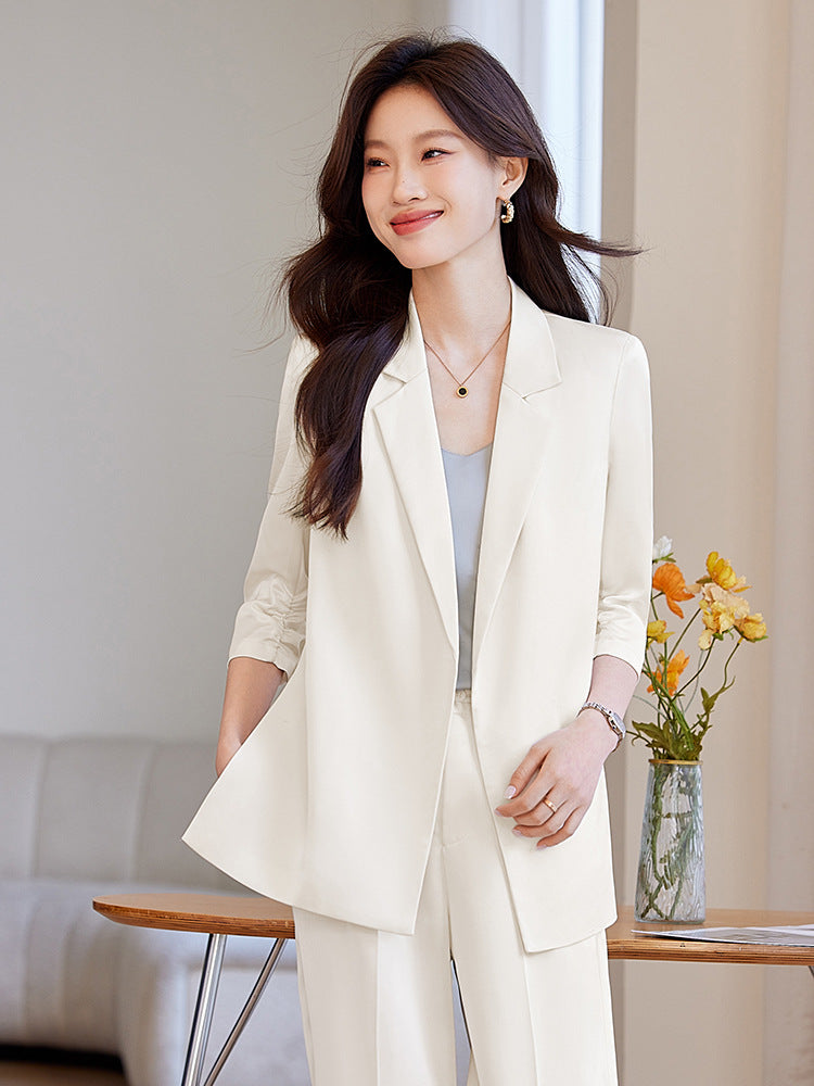 New Chinese-Style Women's Summer Thin Suit for Petite Figures, High-End Professional Attire, Acetate-Like Blazer