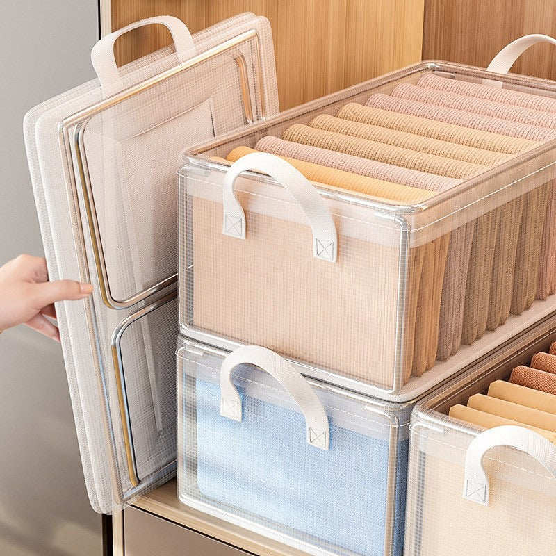 Large-Capacity Steel Frame Support Pvc Clip Mesh Cloth Transparent Clothes Storage Box Foldableable Household Multi-Functional Storage Box