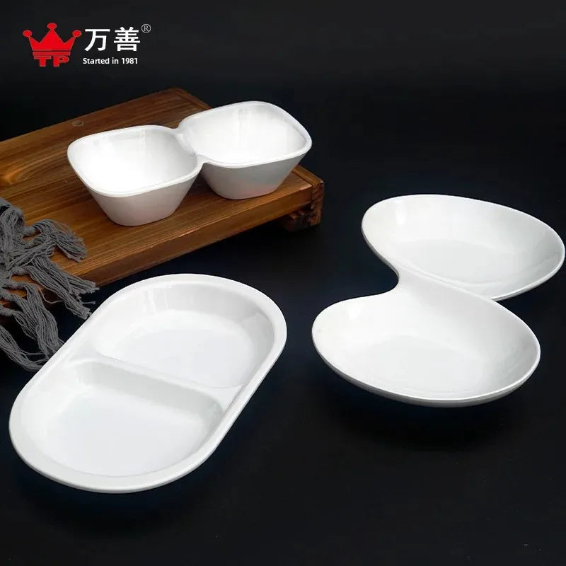 A5 Melamine Imitation Porcelain Side Dish Platter Rectangular Round Cold Dish Cold Separated Multi-Grids Dish Sauce Divided Dish