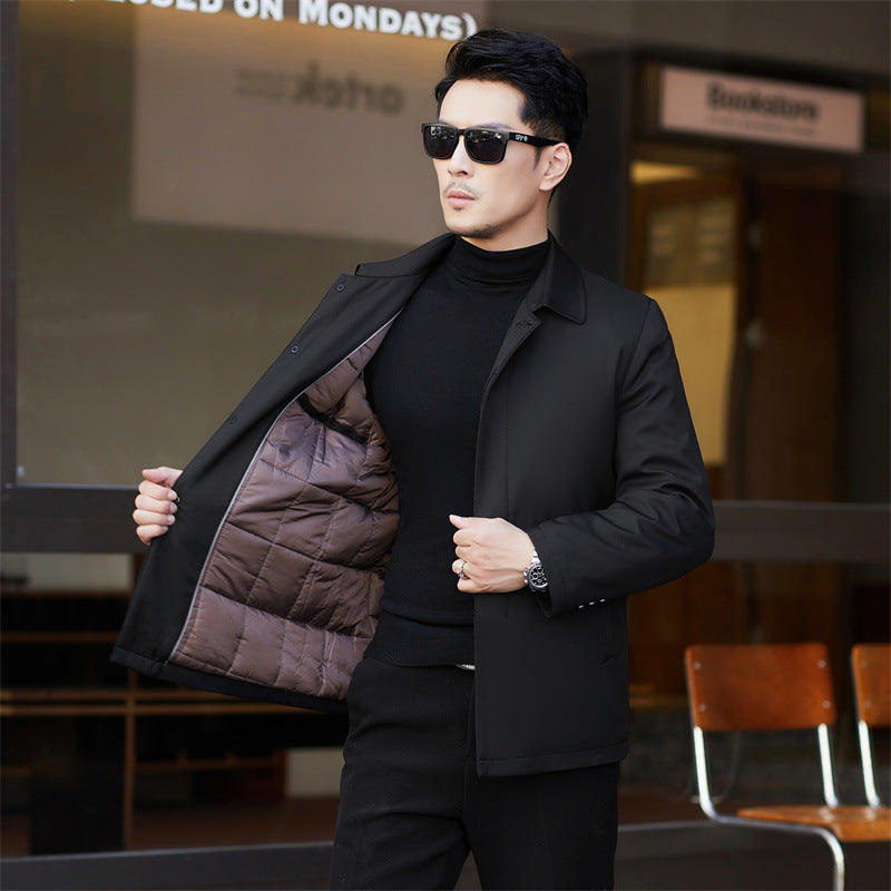 2024 New Middle-aged Men's Cotton-padded Jacket Thick Warm Cotton-padded Jacket Brand Business Lapel Down Cotton-padded Jacket for Men