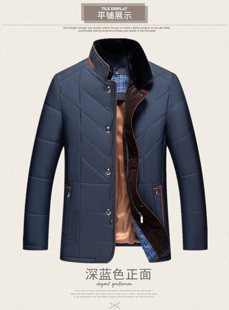 Cross-border 2024 winter father's warm casual cotton-padded jacket stand collar thickened middle-aged and elderly fashion cotton-padded casual coat