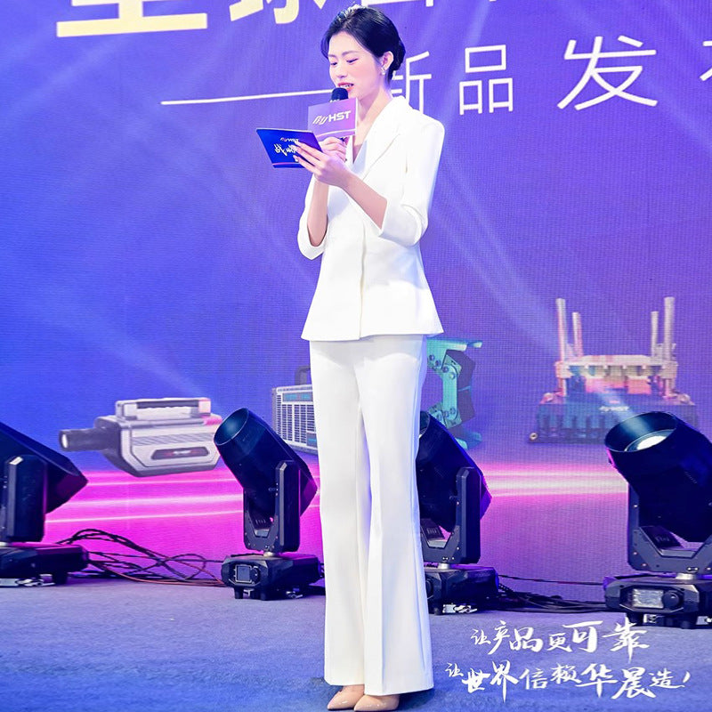 Spring and Summer Fashionable High-End White Three-Quarter Sleeve Suit Suit Host Business Formal Wear Female President Suit Workwear