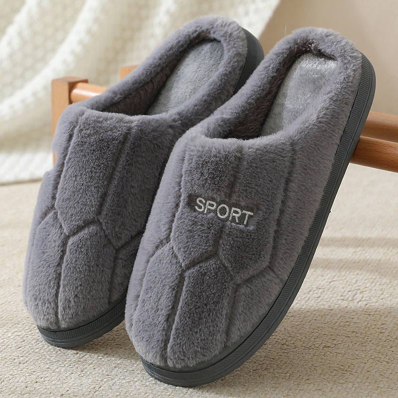 Embroidered letter cotton slippers thick bottom home women's indoor home winter thickened warm plush slippers wholesale