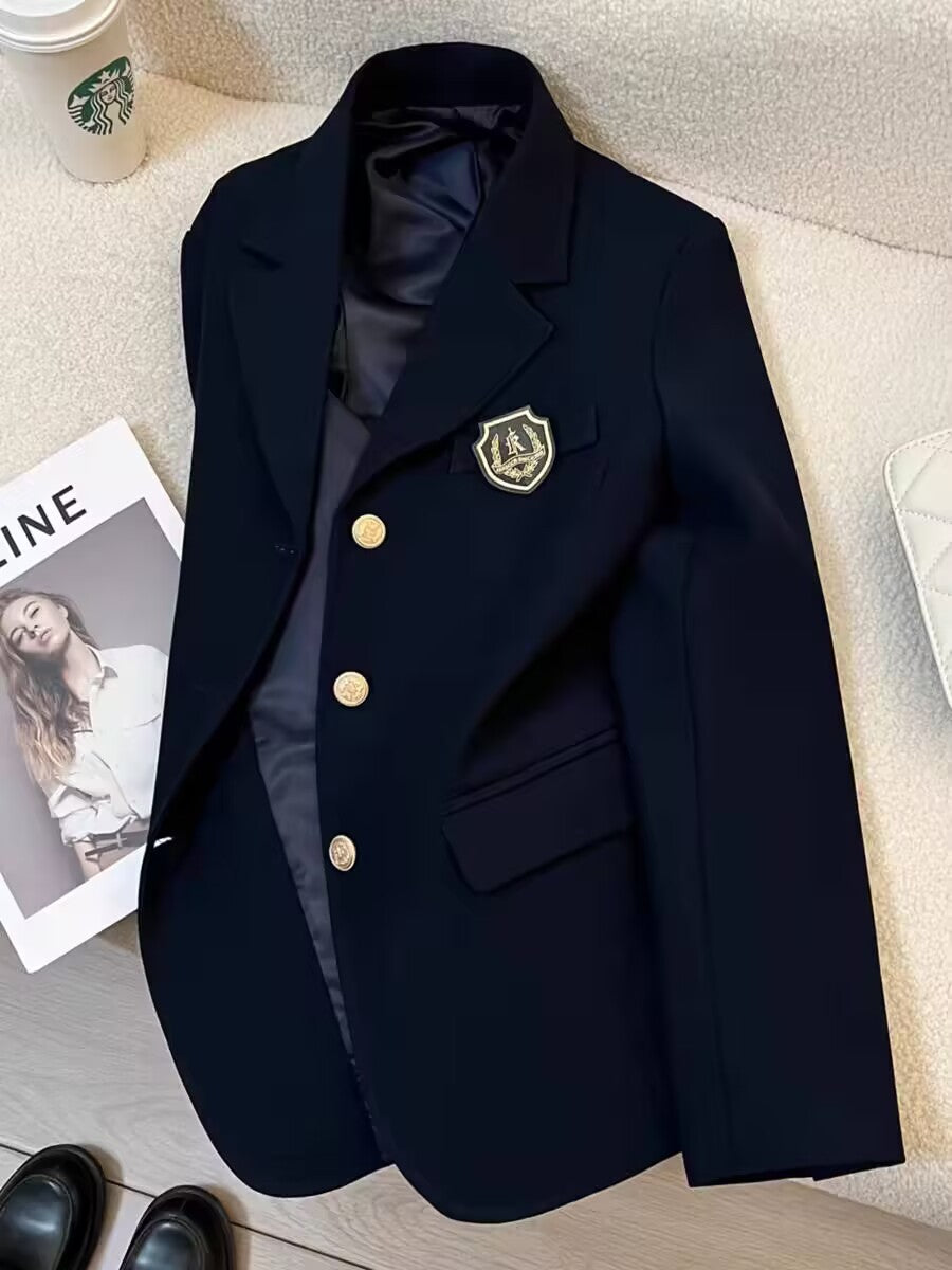 Women's Blazer 2026 Spring and Autumn New Japanese Style School Uniform Badge Burgundy Small Blazer Jacket for Women