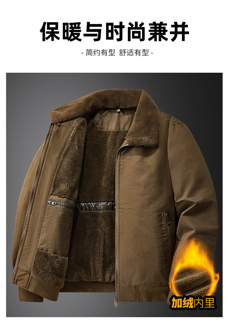 2025 New Winter Men's Workwear Large Size Imitation Wool Velvet Cotton Jacket Men's Warm Cotton Clothing Winter Cotton Clothing 7958