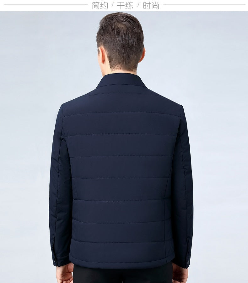 2025 Winter Mulberry Silk Men's Cotton Jacket with Turn-Down Collar, Quilted Middle-Aged Business Casual Cotton Coat for Dad