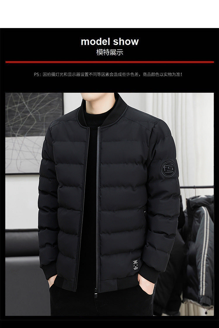 FS Standard Men's Baseball Collar Jacket Korean Style Casual Autumn and Winter Cotton Clothes Youth Handsome Outerwear All-match Coat Men's Trendy