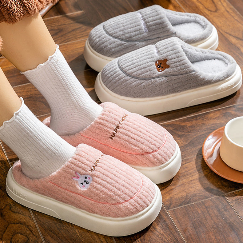 Winter Cotton Slippers Women's Thick Bottom Indoor Home Warm Comfortable fleece-lined Household Non-Slip Couple Mao Slippers for Men