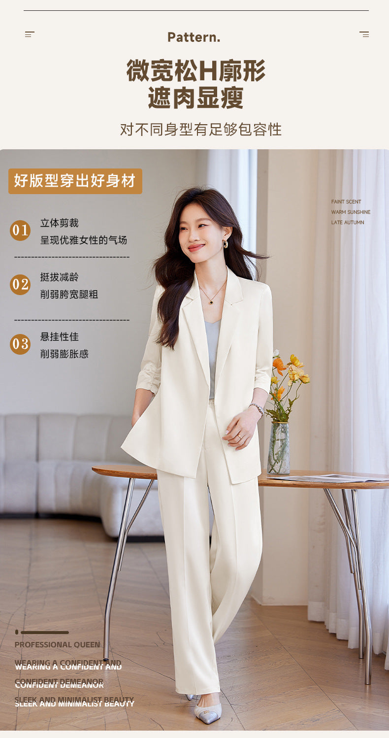 New Chinese-Style Women's Summer Thin Suit for Petite Figures, High-End Professional Attire, Acetate-Like Blazer