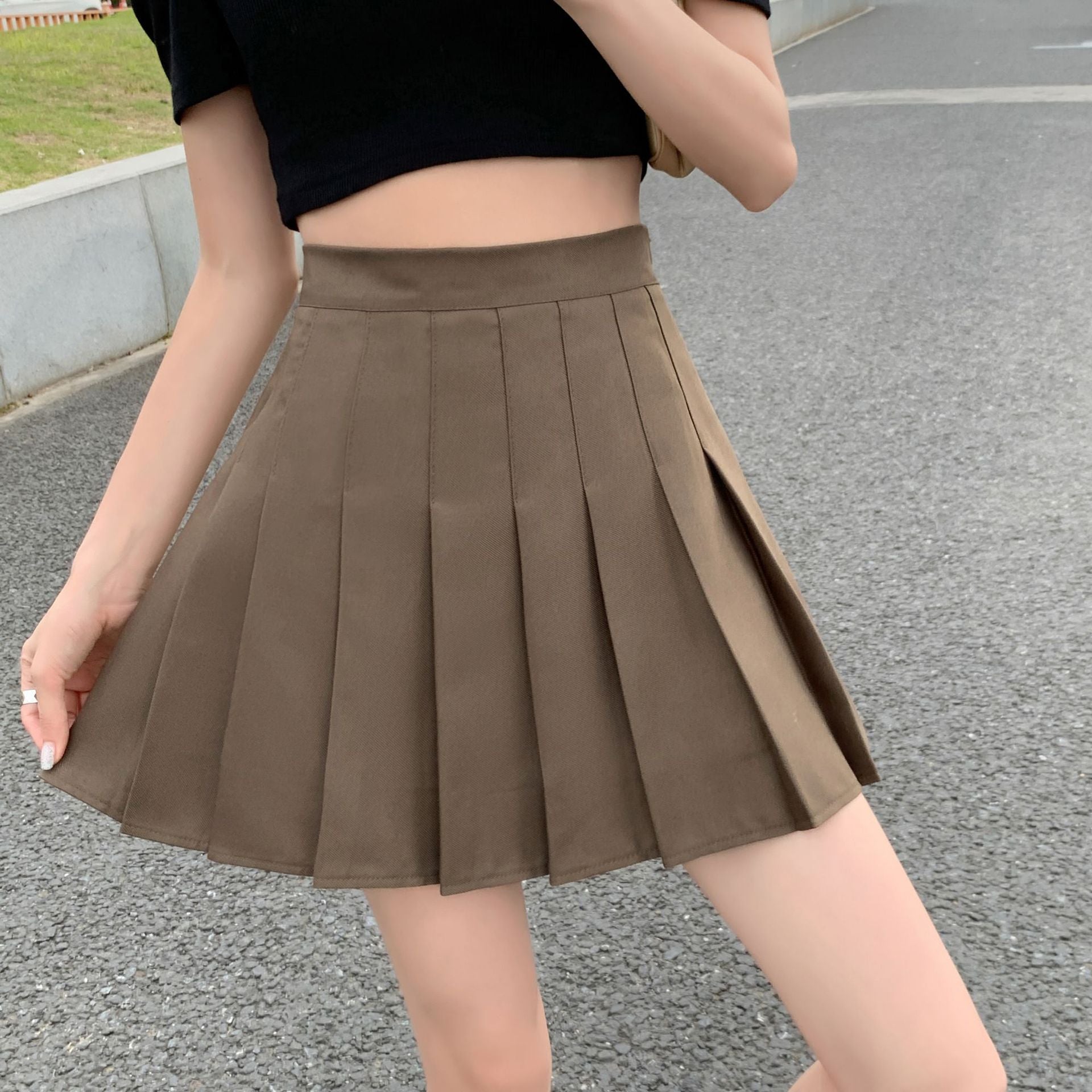 Pleated Skirt Women's Summer Jk Skirt Slimming Look New Plaid Skirt High Waist Korean Style Black A-Line Skirt Large Size Short Skirt