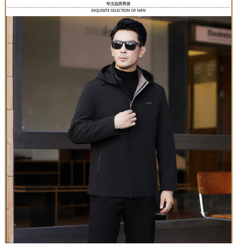 2024 Autumn and Winter Men's Thickened Warm Jacket for Middle-aged and Elderly Dads with Lapel Casual Detachable Liner Cotton-padded Jacket