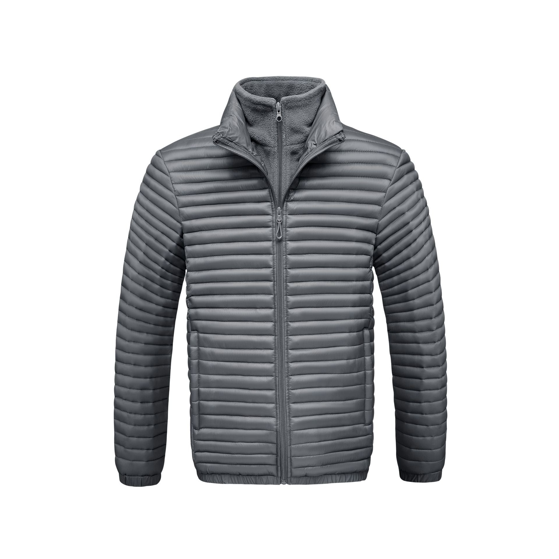 Cross-Border Trade 2025 Men's Stand-Up Collar Cotton Jacket in Various Colors, Faux Two-Piece Ribbed Cotton Coat, Men's Long-Sleeve Thickened Jacket