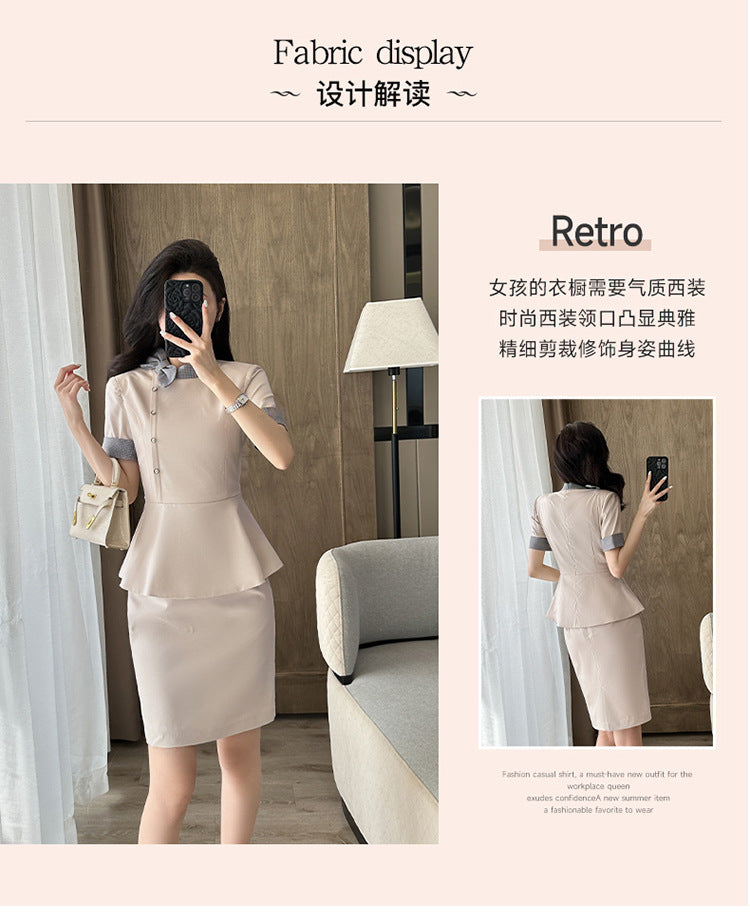 Stewardess Professional Wear Female Summer Fashion Ol Suit Beautician Workwear Sales Department Front Desk Customer Service Reception Workwear