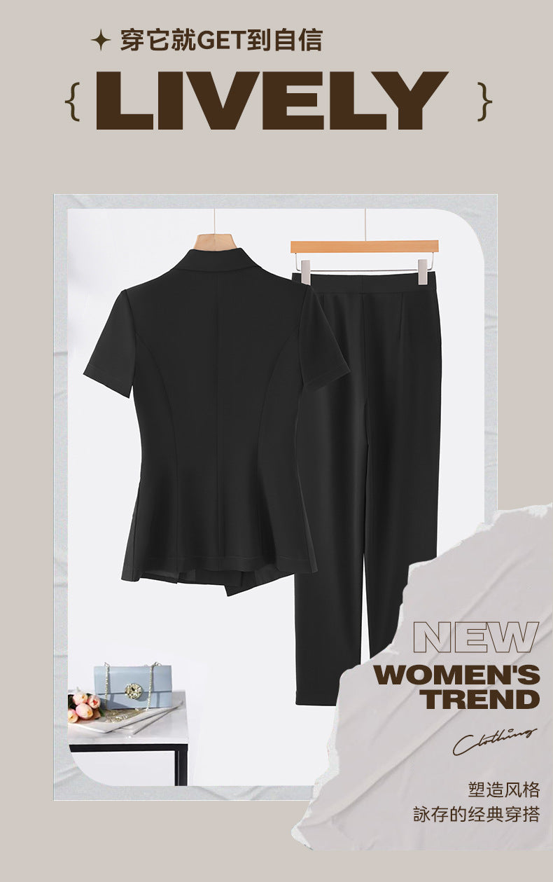 Cross-Border Professional Suit Set for Women, New Summer Manager Formal Wear, Interview High-End Short-Sleeved Thin Work Clothes for Spring