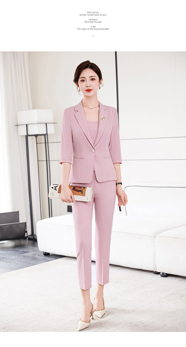 Pink Petite Suit for Women, Summer Thin High-End Short Professional Wear, Fashionable Elegant Casual Formal Wear